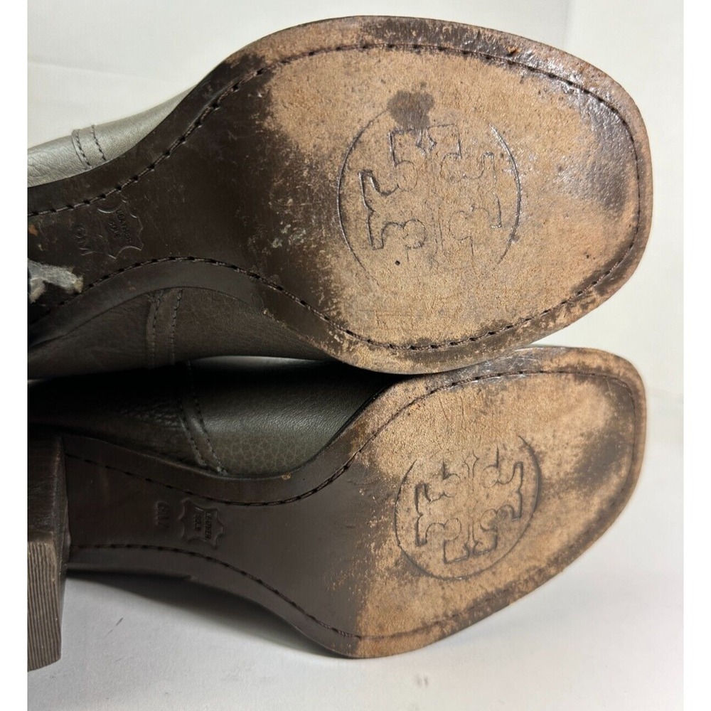 Tory Burch Pebbled Leather Zip Tall Block Heel Buckle Boots Gray 6M Quiet Luxury - Picture 12 of 16